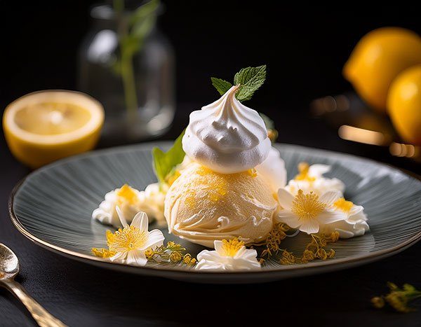 elderflower sorbet with citrus meringue