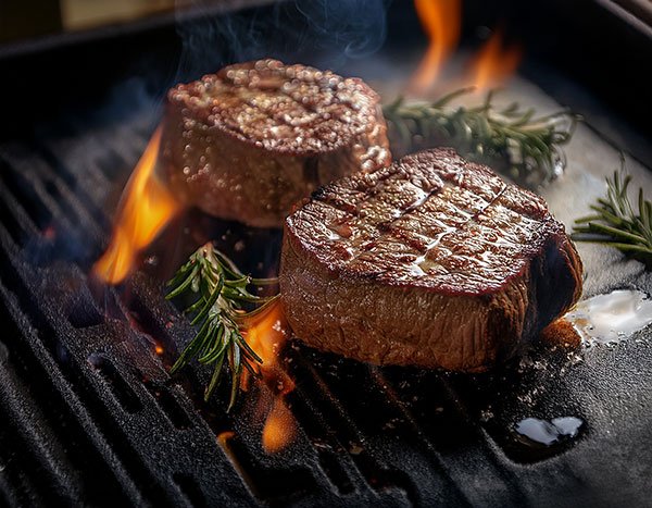 Prime-grade steaks cooked to perfection